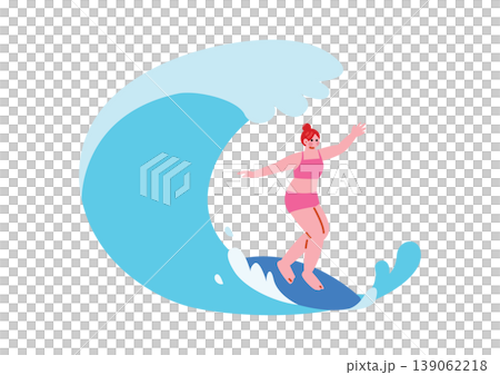 サーフィンをする女性のイラスト 139062218