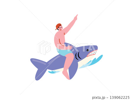 サメの浮き輪に乗る男性のイラスト 139062225