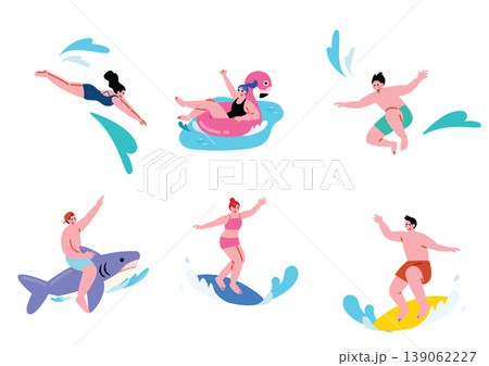 海で遊ぶ人々のイラストセット 139062227