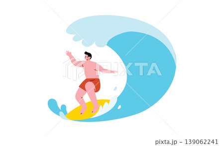 海でサーフィンする男性のイラスト 139062241