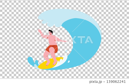 海でサーフィンする男性のイラスト 139062241