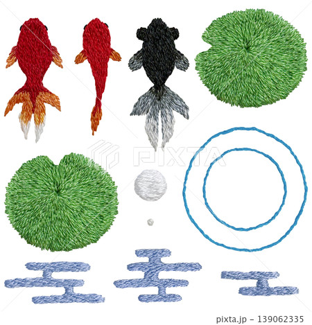 【金魚セット】手刺繍イラスト素材 【金魚セット】手刺繍イラスト素材 139062335