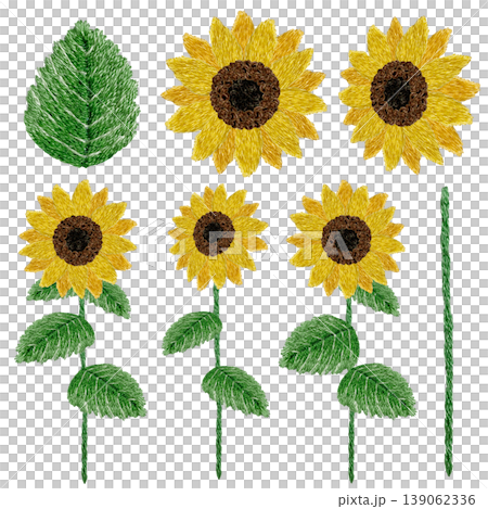 【ひまわりセット】手刺繍イラスト素材 【ひまわりセット】手刺繍イラスト素材 139062336