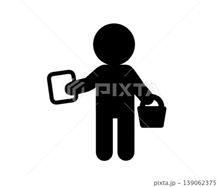 拭き掃除をする清掃スタッフのアイコン（衛生・クリーニング） 139062375