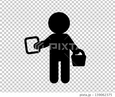 拭き掃除をする清掃スタッフのアイコン（衛生・クリーニング） 139062375