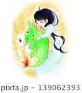 水彩風 女の子とドラゴン 手描きイラスト 139062393