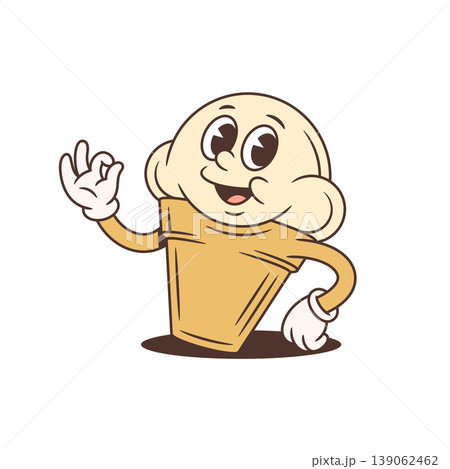 Smiling Ice Cream Cone Character Showing OK Gesture Cartoon Vector Illustration Smiling Ice Cream Cone Character Showing OK Gesture Cartoon Vector Illustration 139062462