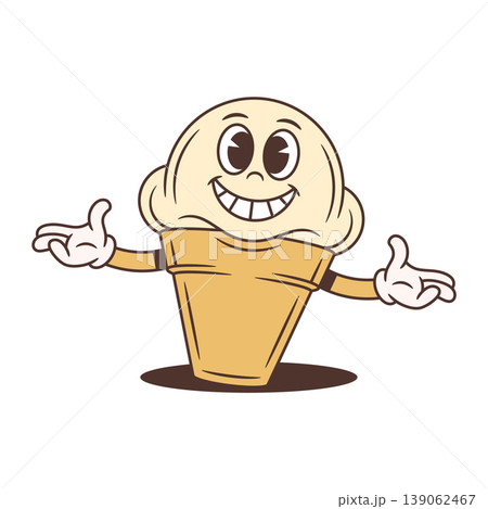 Happy Smiling Ice Cream Cone Presenting Cartoon Character Vector Illustration Happy Smiling Ice Cream Cone Presenting Cartoon Character Vector Illustration 139062467