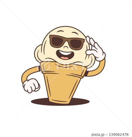 Cool Ice Cream Character In Sunglasses Saluting Retro Mascot Cartoon Vector Illustration Cool Ice Cream Character In Sunglasses Saluting Retro Mascot Cartoon Vector Illustration 139062476