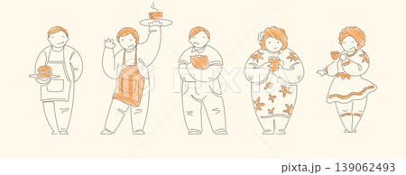 Minimalist Line Art Five Cafe Service Characters Waitress With Burgers Courier Coffee And Menu Minimalist Line Art Five Cafe Service Characters Waitress With Burgers Courier Coffee And Menu 139062493