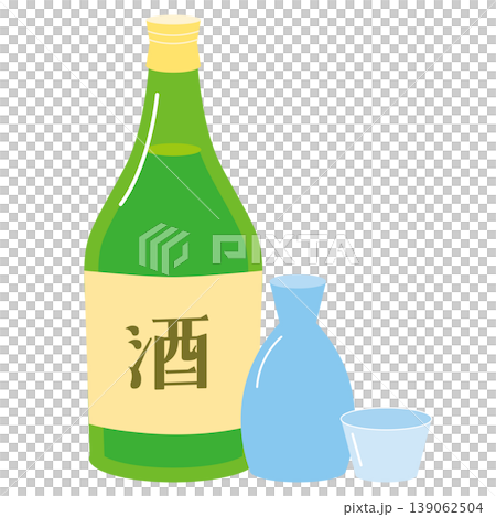 日本清酒壺和清酒杯，飲品插圖 139062504