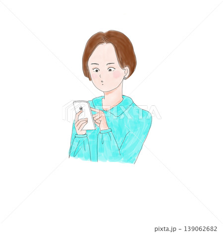スマートフォンを見る女性 シンプルでかわいい手描きイラスト スマートフォンを見る女性 シンプルでかわいい手描きイラスト 139062682