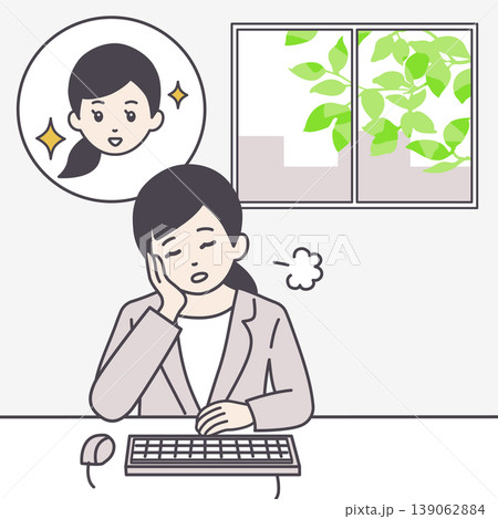 五月病でため息をつく女性社員のイラスト 五月病でため息をつく女性社員のイラスト 139062884
