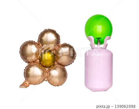 helium gas cylinder for inflating balloons isolated on white background 139062898