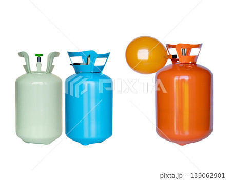 helium gas cylinder for inflating balloons isolated on white background 139062901