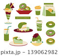 華やかな抹茶スイーツイラストのセット 139062982