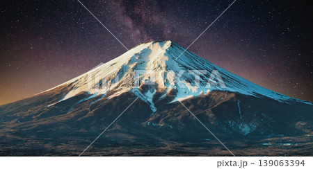 a beautiful night shot of a mountain in the night starry sky 139063394
