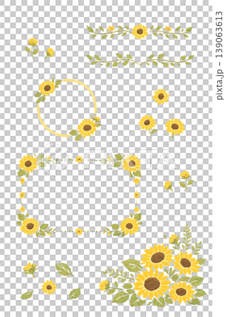 Watercolor sunflower frame set (transparent) 139063613