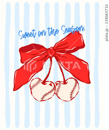 Coquette Baseball Cherries with Red Bow Whimsical Sketchy Hand Drawn Shirt Design and Wall Art Printable 139063710