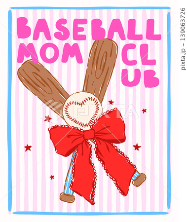 Coquette Crossed Baseball Bats and Bow Whimsical Sketchy Hand Drawn Shirt Design and Baseball Mom Wall Art Printable 139063726