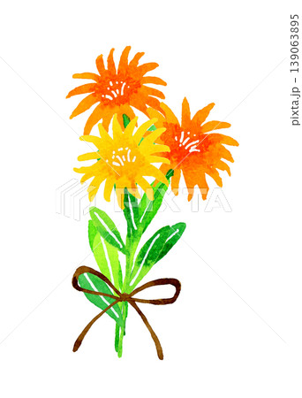 明るい花のシンプルな花束 植物の手描き水彩イラスト素材 明るい花のシンプルな花束 植物の手描き水彩イラスト素材 139063895