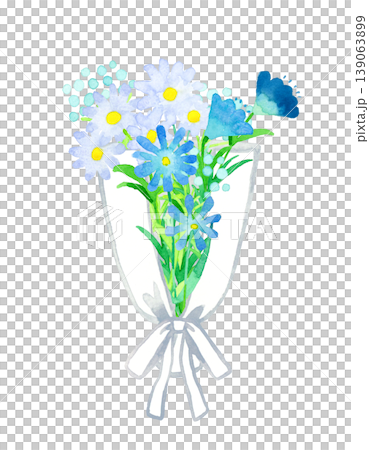A stylish and sophisticated bouquet in blue tones; hand-drawn watercolor illustration of plants. A stylish and sophisticated bouquet in blue tones; hand-drawn watercolor illustration of plants. 139063899