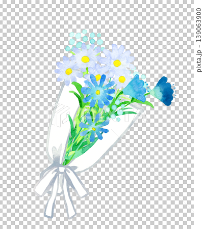 青系のオシャレで大人っぽい花束　植物の手描き水彩イラスト素材 139063900