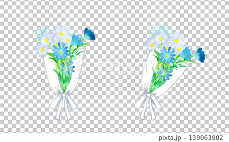 青系のオシャレで大人っぽい花束　植物の手描き水彩イラスト素材 139063902