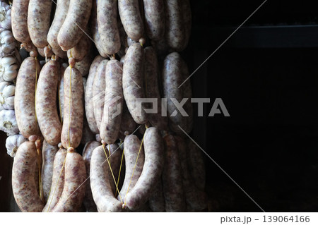 Argentinian sausages hanging detail close up 139064166