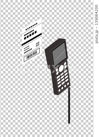 出荷ラベルをハンディスキャナーで読み取っているイラスト 139064200