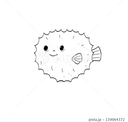 Cute puffer fish character sketch for kids sticker pack on a transparent background 139064372