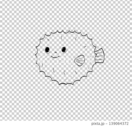Cute puffer fish character sketch for kids sticker pack on a transparent background 139064372