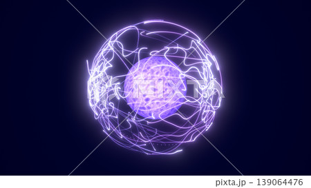 Abstract purple sphere wrapped in luminous neon trails, creating a futuristic energy and motion concept Abstract purple sphere wrapped in luminous neon trails, creating a futuristic energy and motion concept 139064476