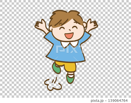 A little boy from daycare jumps for joy. 139064764