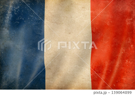 Old vintage flag of France, worn and stained 139064899