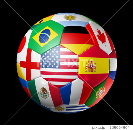 World football soccer ball with team national flags on black background. 2026 competition World football soccer ball with team national flags on black background. 2026 competition 139064904