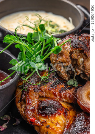 chicken grilled meat juicy roasted with sauce macro food 139064956