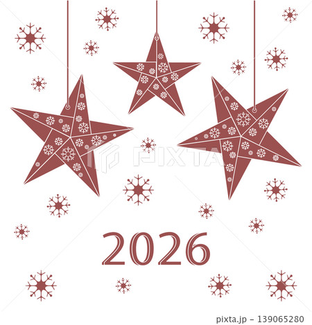 Christmas stars with snowflake designs and 2026 text on white background Christmas stars with snowflake designs and 2026 text on white background 139065280