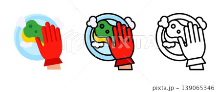 Washing Dishes Cleaning Kitchen Plate Icon Vector 139065346
