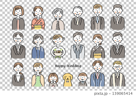 結婚式 新郎新婦と参列者の人物イラストセット① 結婚式 新郎新婦と参列者の人物イラストセット① 139065414