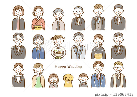 結婚式 新郎新婦と参列者の人物イラストセット②線茶 結婚式 新郎新婦と参列者の人物イラストセット②線茶 139065415