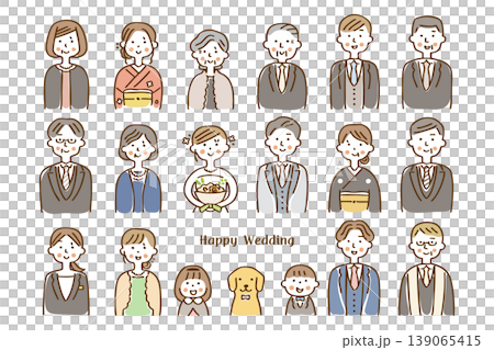 結婚式 新郎新婦と参列者の人物イラストセット②線茶 結婚式 新郎新婦と参列者の人物イラストセット②線茶 139065415