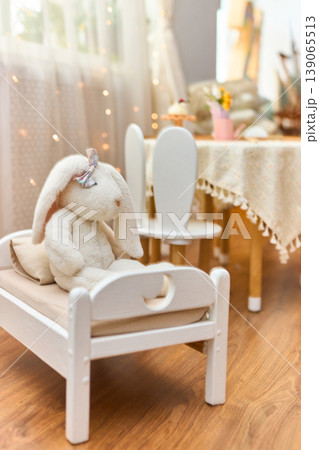 Cozy Kids Room Interior with Plush Bunny Cozy Kids Room Interior with Plush Bunny 139065513