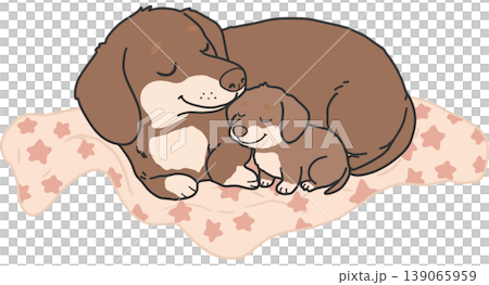 A mother dog cuddling her puppy on a soft blanket, symbolizing gentle love and nurturing care. A mother dog cuddling her puppy on a soft blanket, symbolizing gentle love and nurturing care. 139065959