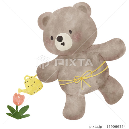 Spring Bear Coquette Joyful Spring Garden Nature cute hand drawing cartoon watercolor illustration 139066534