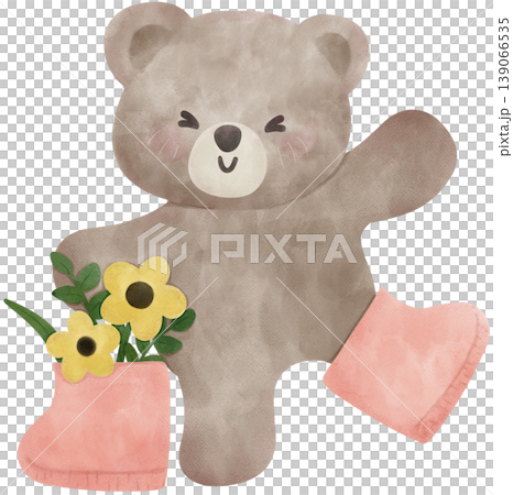Spring Bear Coquette Joyful Spring Garden Nature cute hand drawing cartoon watercolor illustration Spring Bear Coquette Joyful Spring Garden Nature cute hand drawing cartoon watercolor illustration 139066535