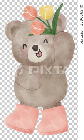 Spring Bear Coquette Joyful Spring Garden Nature cute hand drawing cartoon watercolor illustration Spring Bear Coquette Joyful Spring Garden Nature cute hand drawing cartoon watercolor illustration 139066540