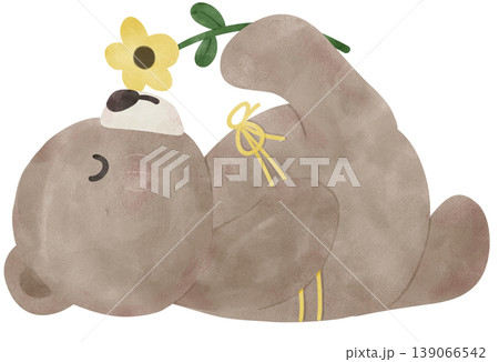 Spring Bear Coquette Joyful Spring Garden Nature cute hand drawing cartoon watercolor illustration 139066542