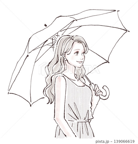 傘をさす、梅雨、雨の日 / 水彩画・手描き風の女性・女の子のイラスト素材 139066619
