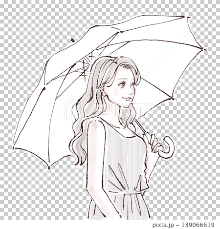 傘をさす、梅雨、雨の日 / 水彩画・手描き風の女性・女の子のイラスト素材 139066619